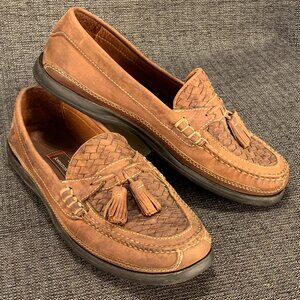 Johnston & Murphy Brown Woven Leather Tassel Loafers Men's Size 13 M Moc Toe